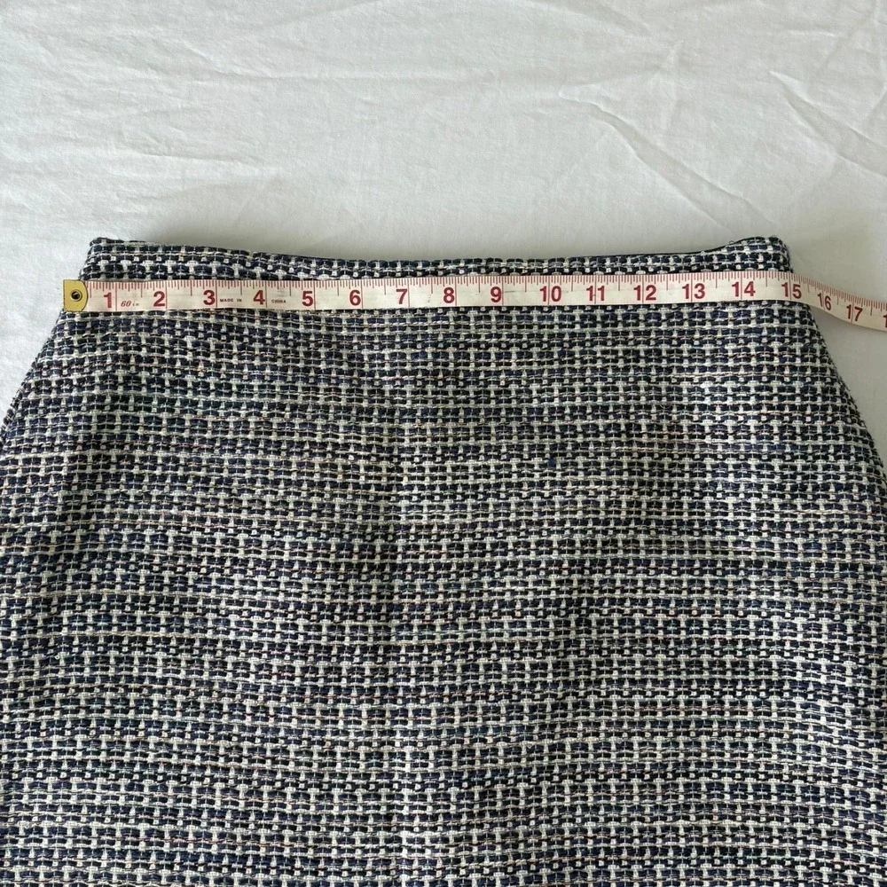 Banana Republic Womens Gray Blue Tweed Pencil Plaid Lined Side Zip Mini Skirt 6